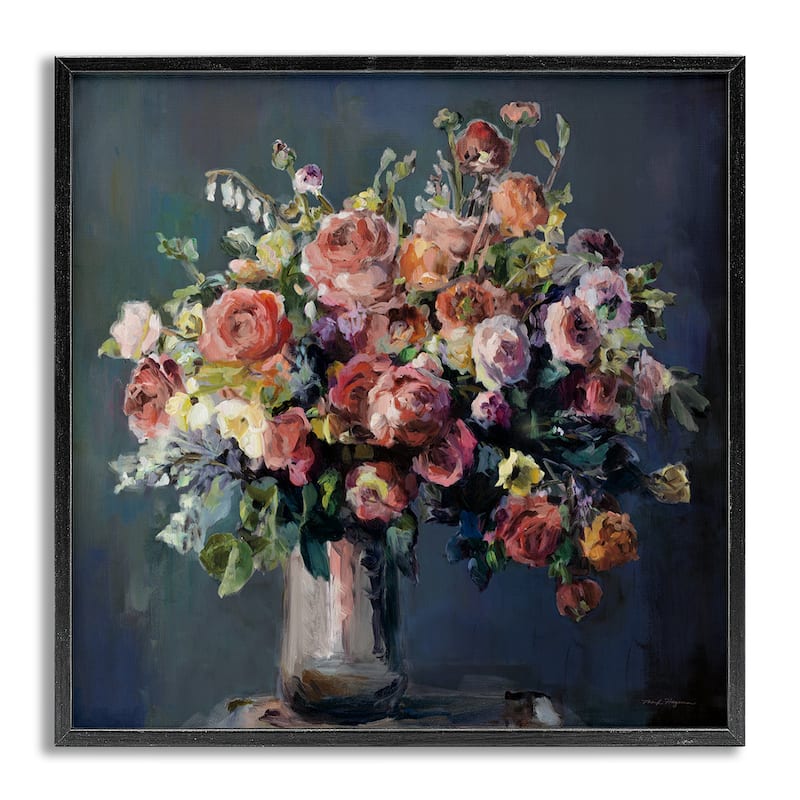 Stupell Abundant Dark Bouquet Framed Giclee Art Design By Marilyn Hageman - 17 x 17 - Grey