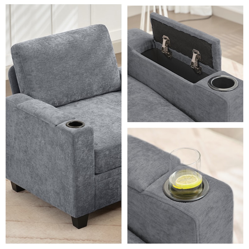 Chenille Storage Sofa, 3 Seats with a Removable Ottoman
