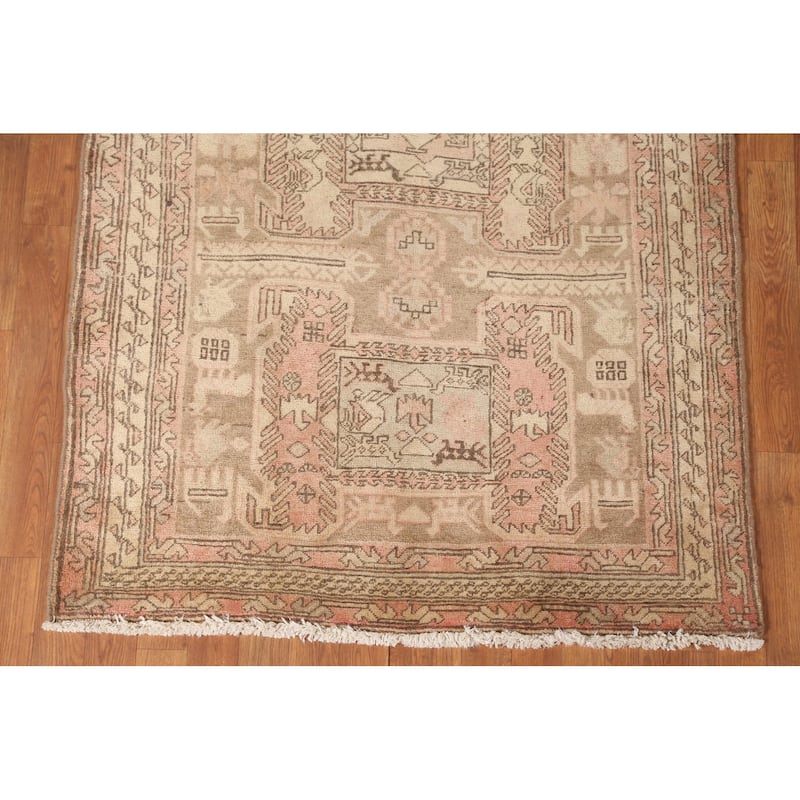 All-Over Ardebil Persian Vintage Runner Rug Handmade Wool Carpet - 3'10"x 10'3"