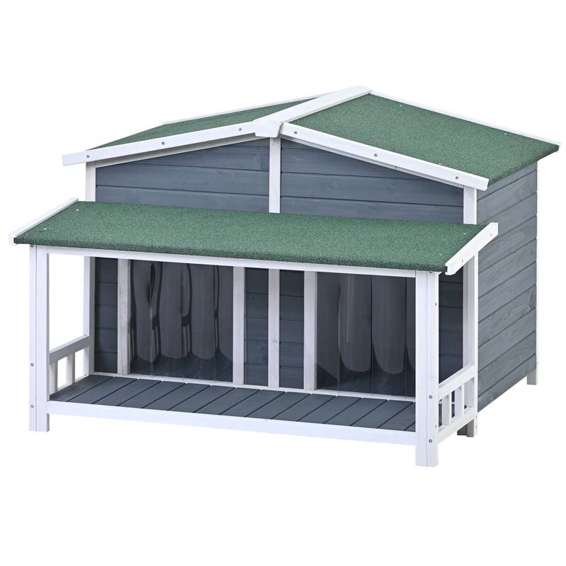 47.2" Outdoor & Indoor Large Wooden Dog Hous with Porch and 2 Doors