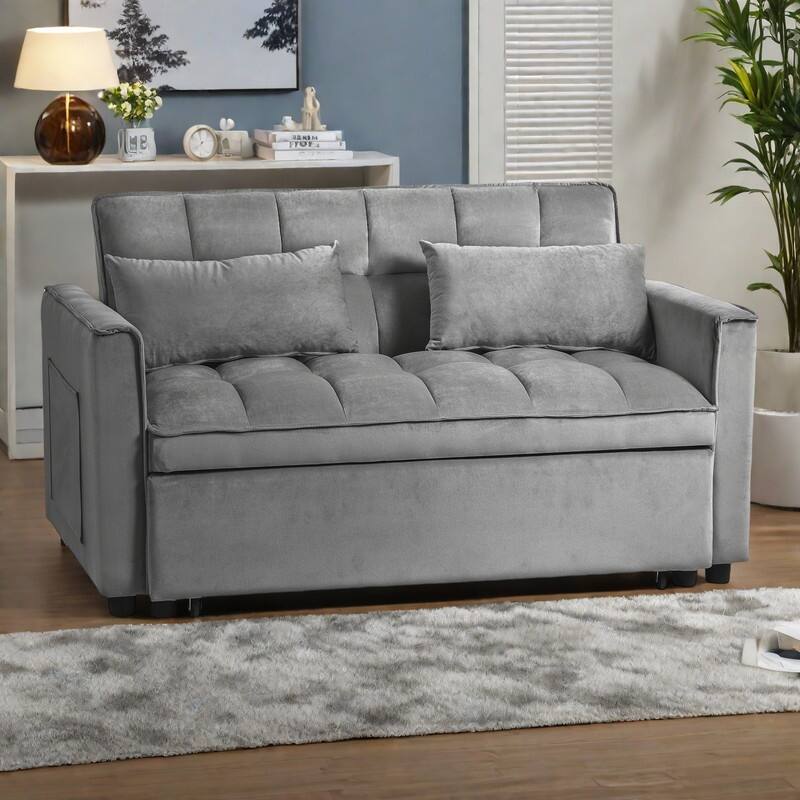 52.75" Velvet Convertible Sleeper Sofa with 3-Position Backrest and Pull-Out Bed