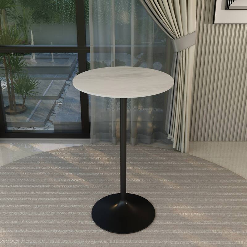 LeisureMod Verve 27" Bar Height Dining Table with Sintered Stone Round Top in Black Pedestal Base