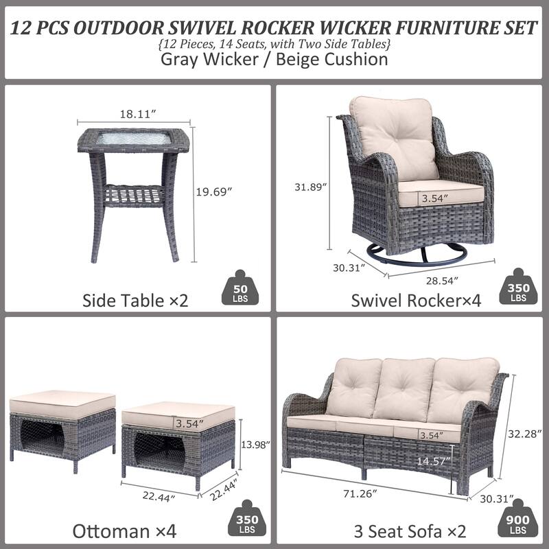 Wicker Patio Furniture Set-Patio Conversation Sets with Swivel Chairs