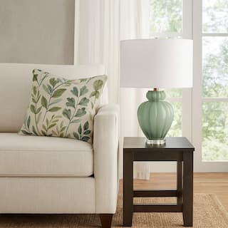 Aggy Accent Table Lamp, White Linen Shade, Green Glass Base 23 Inch