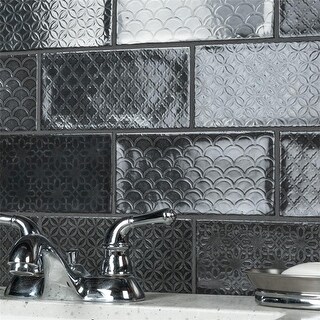 Merola Tile Camden Decor Nero 4" x 8" Ceramic Wall Tile