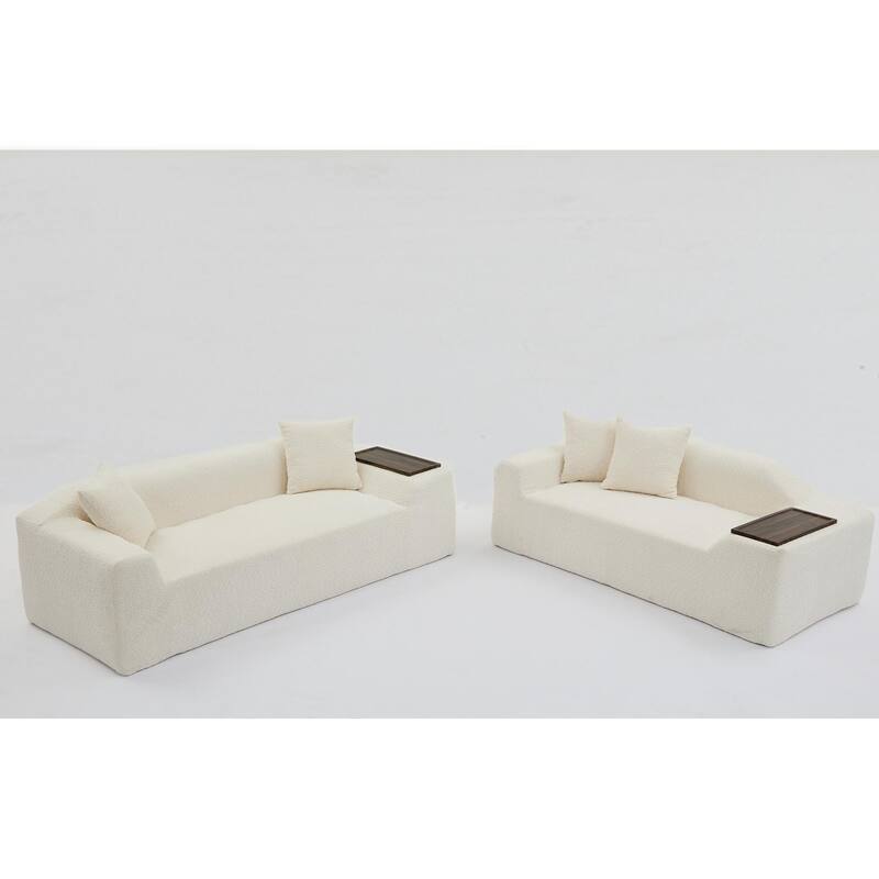 5-Seat Boucle Cloud Sofa Set (3+2) with End Tables & 4 Pillows