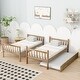 preview thumbnail 57 of 70, Twin Over Twin Rubber Wood Bunk Bed with Trundle, Convertible into 2 Twin Size Beds,with Ladder and Safety Guardrails