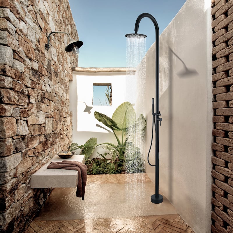 Freestanding Outdoor Shower System, Outdoor Shower Fixtures with Shower Head and Handheld