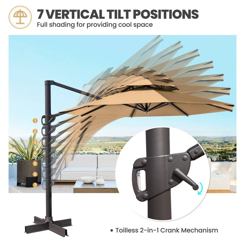 Crestlive Products 11.5' Double Top Round Patio Outdoor Cantilever Offset Umbrella
