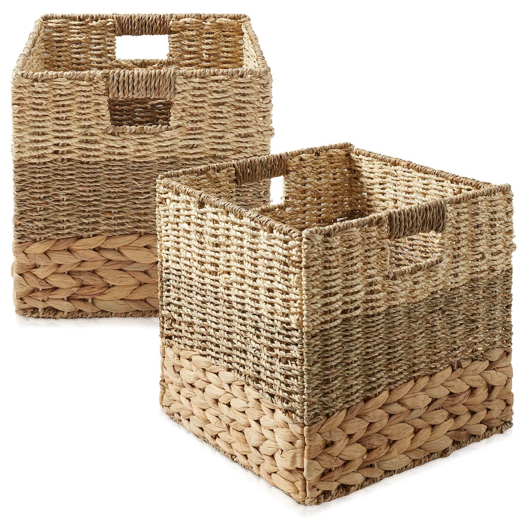 Mixed Weave Hyacinth Seagrass Storage Basket Set Natural Wicker