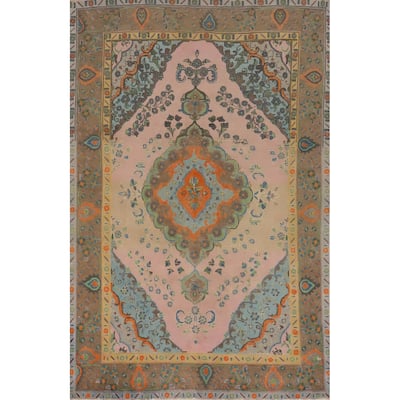 Hand Knotted Oriental 100% Wool Carpet Traditional Medallion Pink Tabriz Area Rug - 9' 7'' X 6' 4''