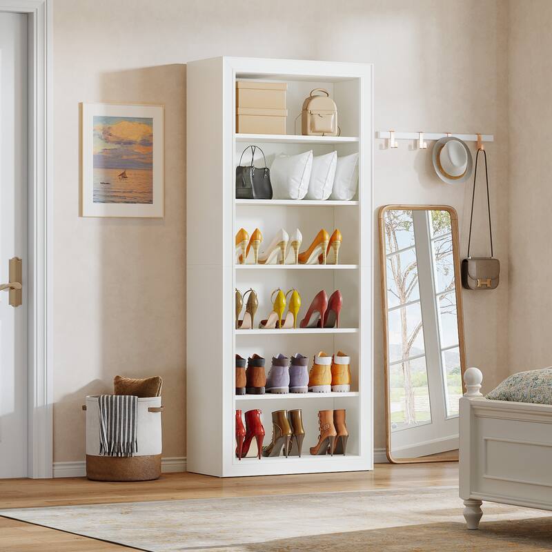 75-Inch Tall Shoe Cabinet with 6-Tier Open Storage Shelf