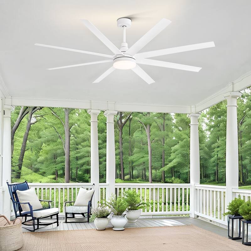 72 Inch White/Black LED Ceiling Fan with Light Remote(8-Blade) - White