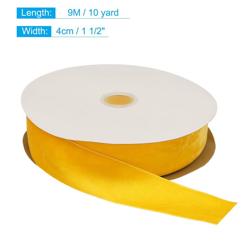 Velvet Ribbon 1 1/2 Inch Single Face Spool Silky for DIY Crafts - Yellow - 10 Yard