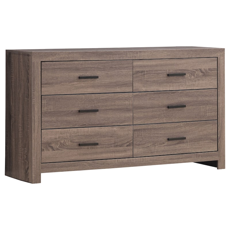 Sili 4pc Queen Bedroom Set w Dresser, Mirror, Oak Brown, Dark Bronze