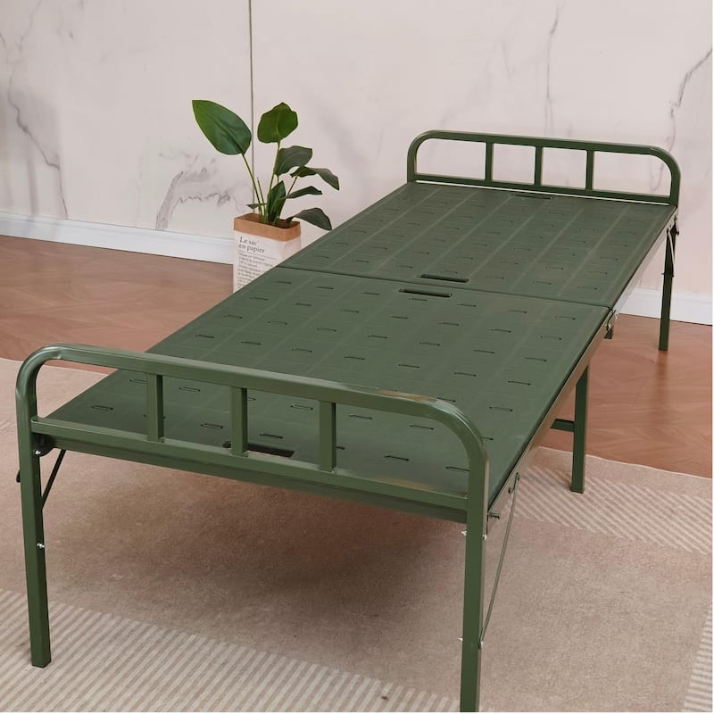 Twin Size Metal Folding Rollaway Foldable Bed with HDPE Slats - Green