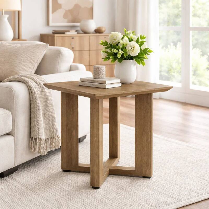 Baily Outdoor Square End Table, 23 Inch Rich Woodlike Brown Metal