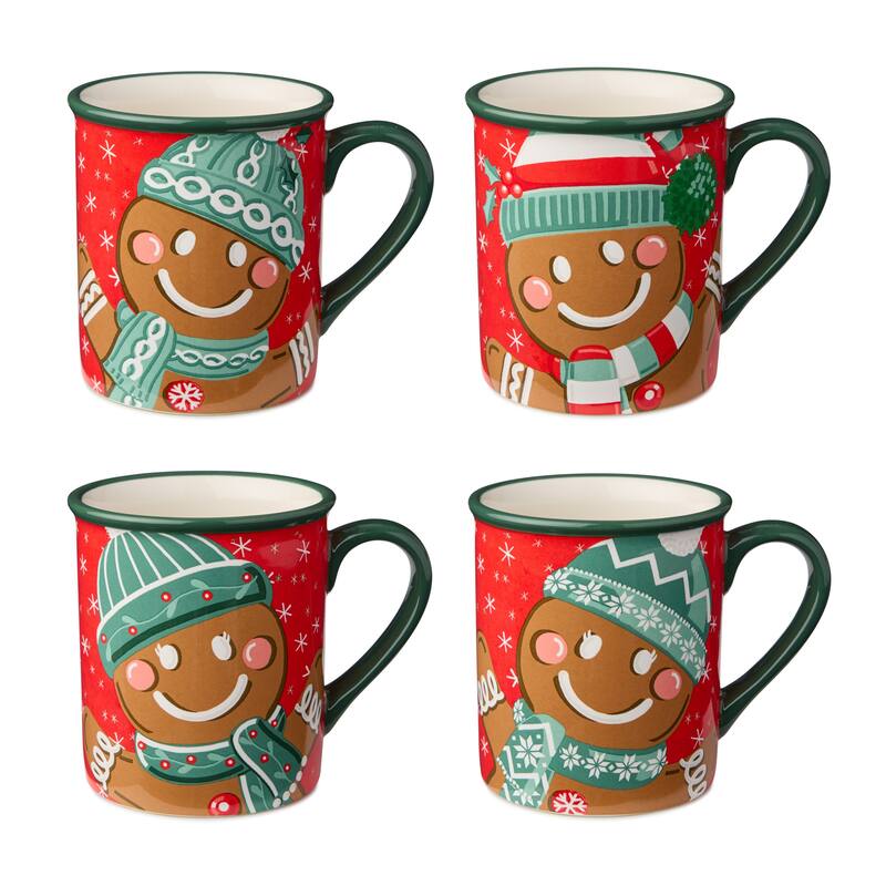 Certified International Christmas Whimsy Gingerbread Set of 4 Mugs 18 oz. Assorted Designs