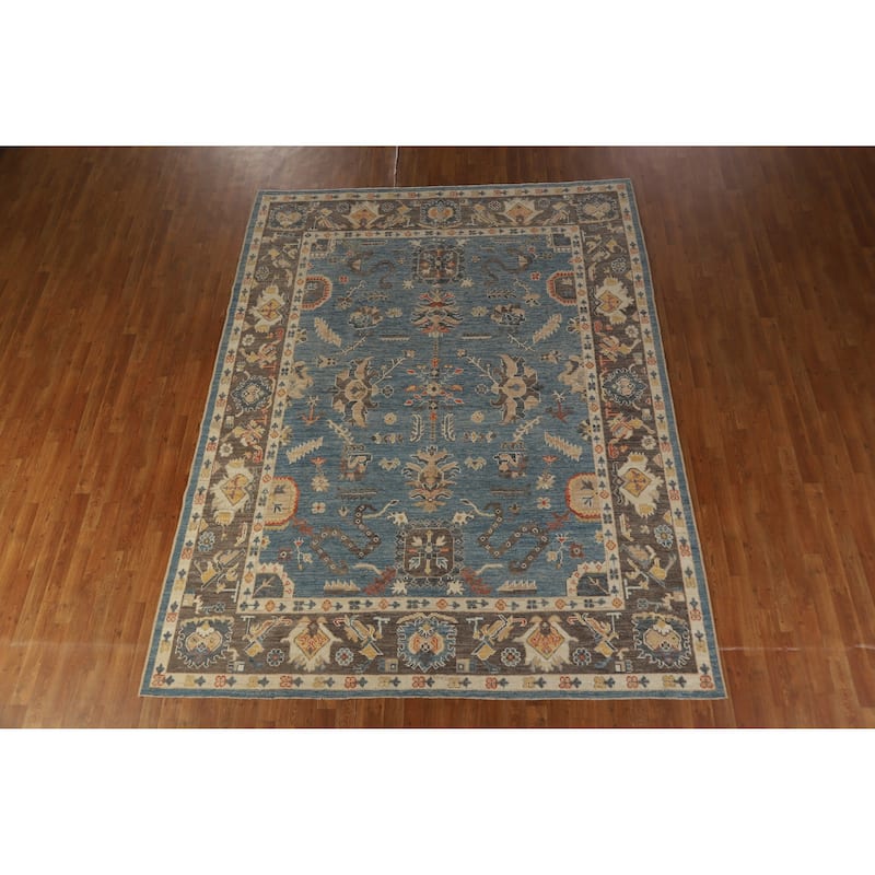 Hand Knotted Oriental 100% Wool Carpet Transitional All-Over Navy Blue & Blues Oushak Area Rug - 10' 1'' X 7' 11''