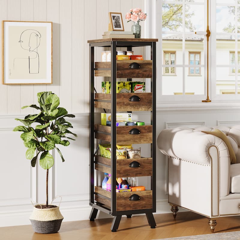 Wood Fruit and Vegetable Storage Rack, 5-Tier Kitchen Pantry Storage Cabinet