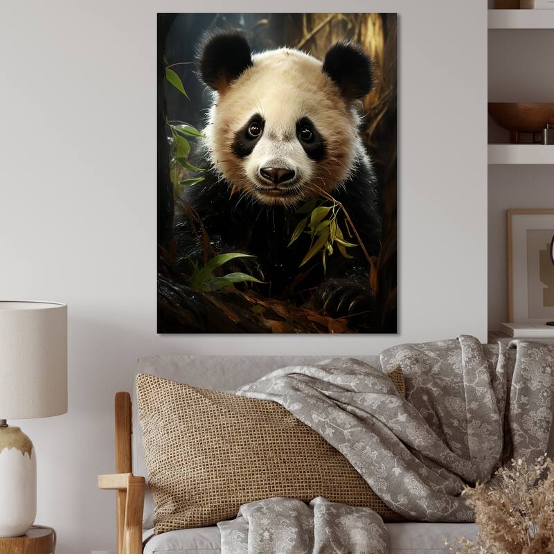 Designart "Pandas Play III" Panda Animal Metal Wall Art - White Metal Wall Décor Modern Metal Art Work