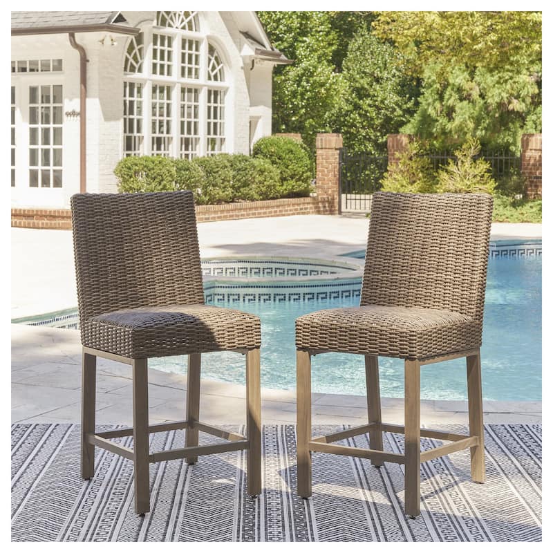Signature Design by Ashley Walton Bridge Driftwood Outdoor Bar Stool (Set of 2) - 20.38" W x 26.88" D x 44.5" H - Driftwood