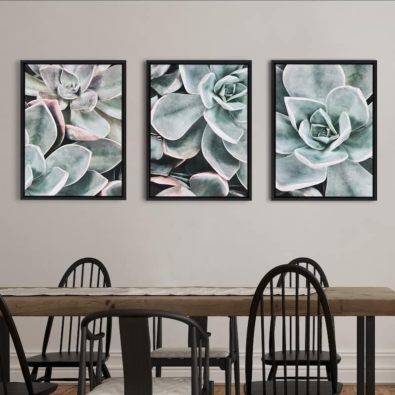 Kate and Laurel Sylvie Floral Canvas Set by The Creative Bunch Studio - Black