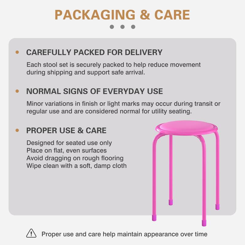 Javlergo Set of 6 Stackable Backless Stools PVC Padded Round Seats with Metal Frame Indoor Outdoor Use for Kitchen Livingroom