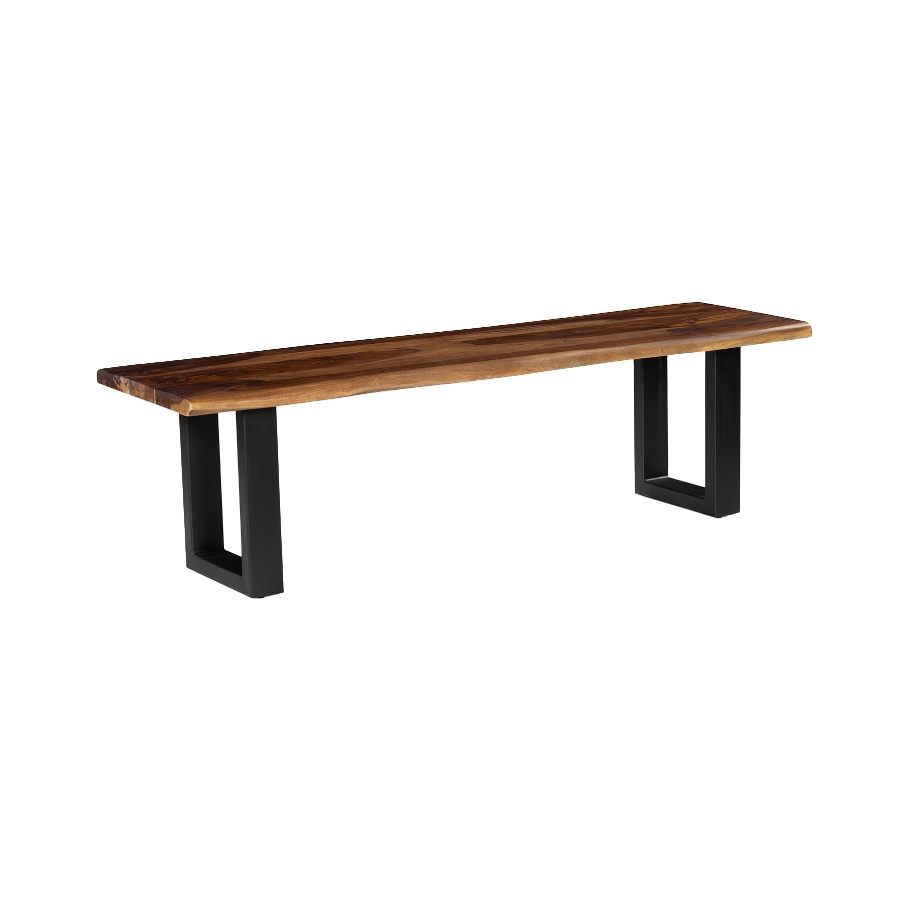 64 in. Brown Solid Wood Accent Bench with Metal Frame