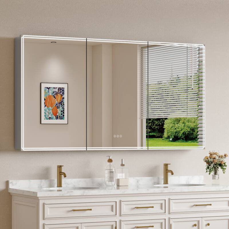 Alita Aluminum LED Medicine Cabinet with Mirror, Dimmable Light, Anti-Fog, Adjustable Shelves, Recessed or Wall Mount - 60 in. W x 32 in. H