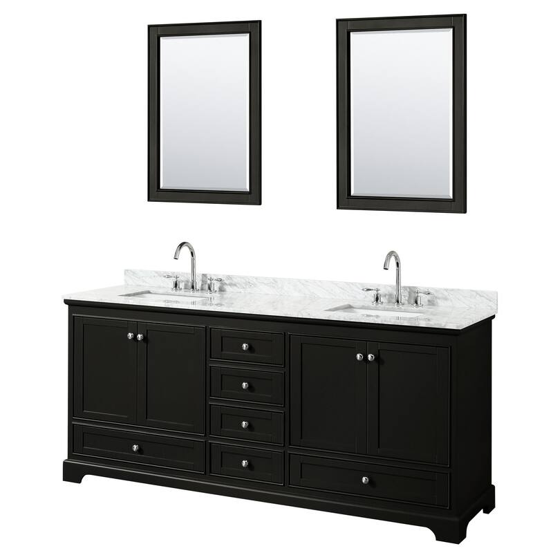 Wyndham Collection Deborah 80" Free Standing Double Vanity Set with - Dark Espresso / White Carrara Marble Top / - Espresso Finish