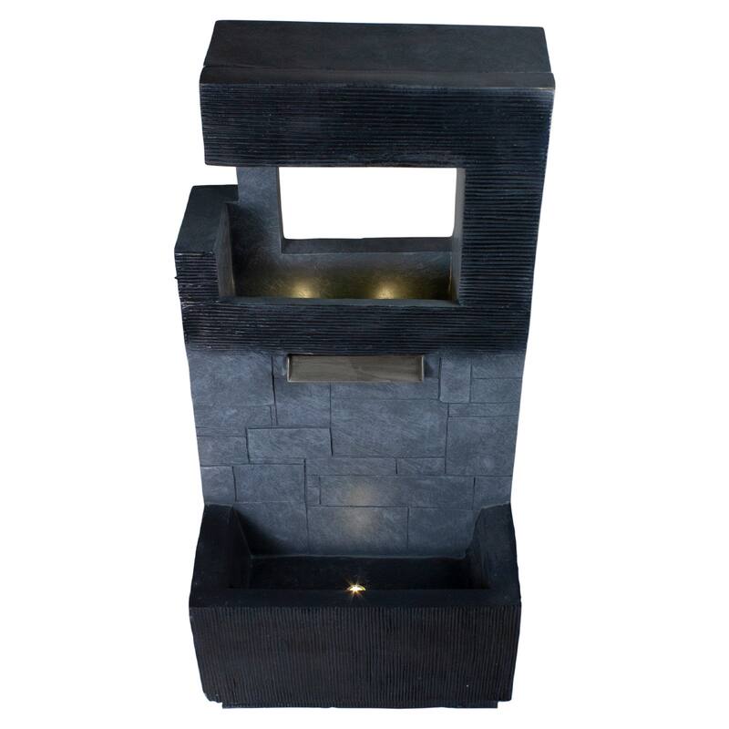 35.5" Black and Gold Modern Outdoor Garden Water Fountain