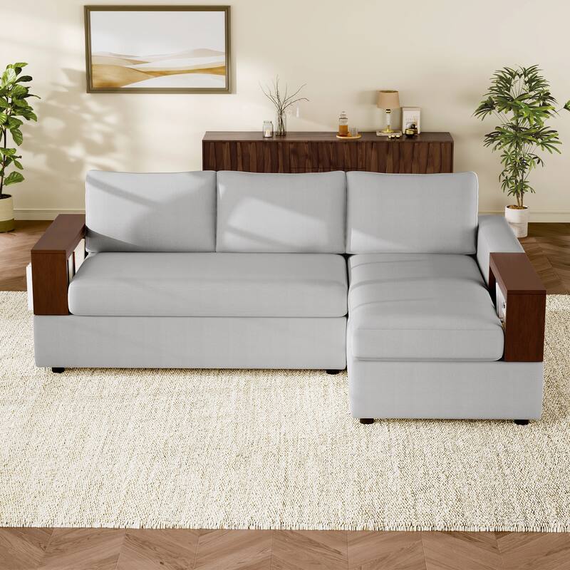 Roomfitters 87 Inch Reversible Sectional Sofa Couch with Storage Armrest, Chaise Lounge - Grey