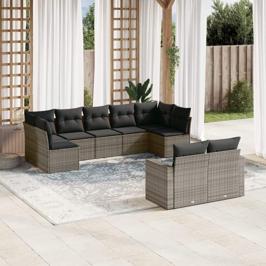 vidaXL Garden Sofa Set Grey PE rattan Large UV-resistant materials - 24.4 x 25.8 x 27.2