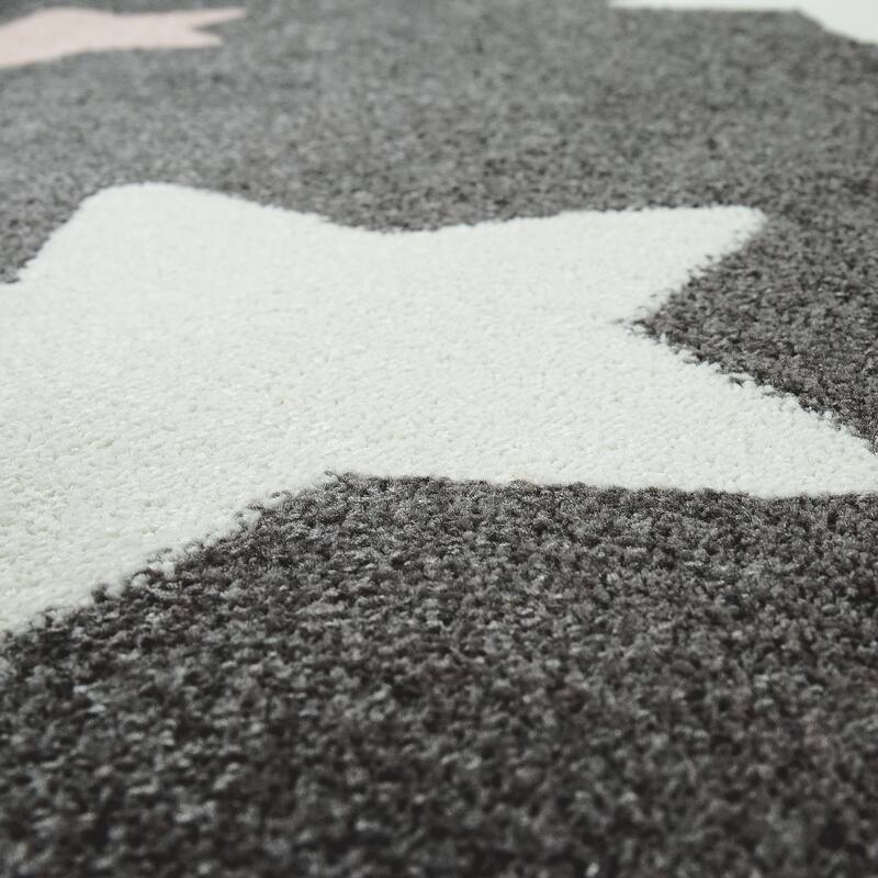 Nursery Rug with Stars for Kids Room Starry Sky in Grey and Cream