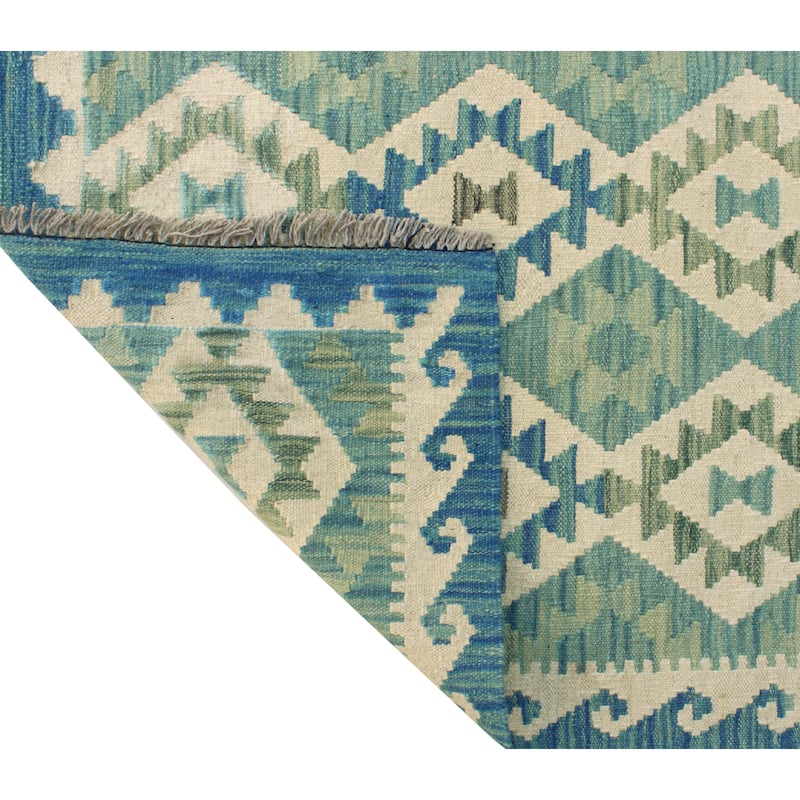 Sun Faded Flatweave Rahmatul Blue-Grey/Ivory Rug - 5'6" x 8'0"