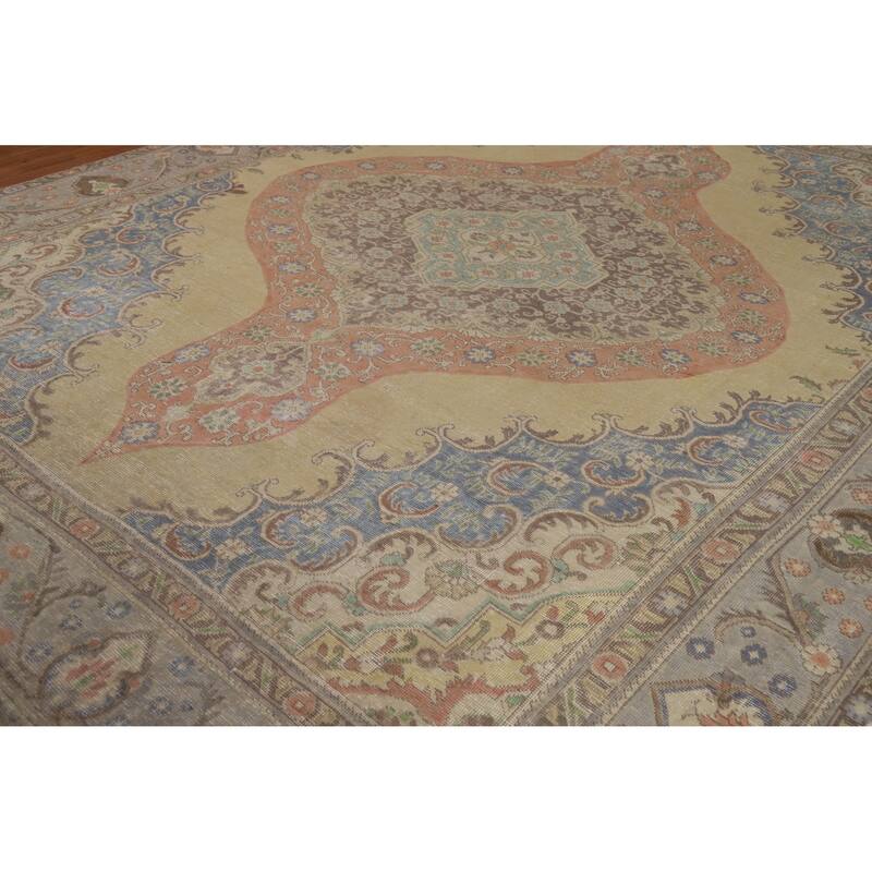 Medallion Tabriz Persian Vintage Rug Handmade Wool Carpet - 9'5" x 12'2"