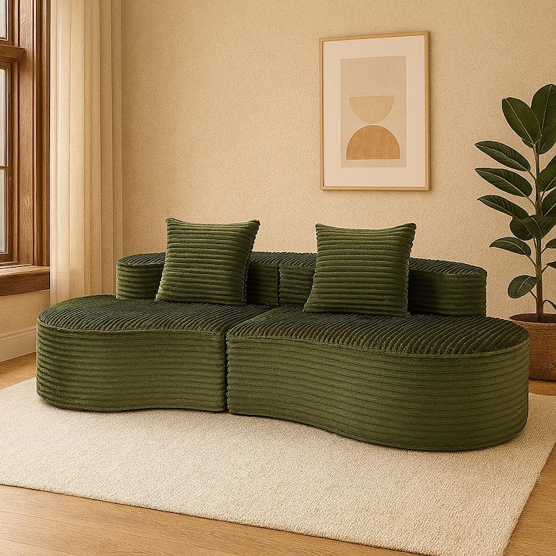 Moon Bay Lounge Couch Curved Sectional Sofa Corduroy Compressed Sofa - Green