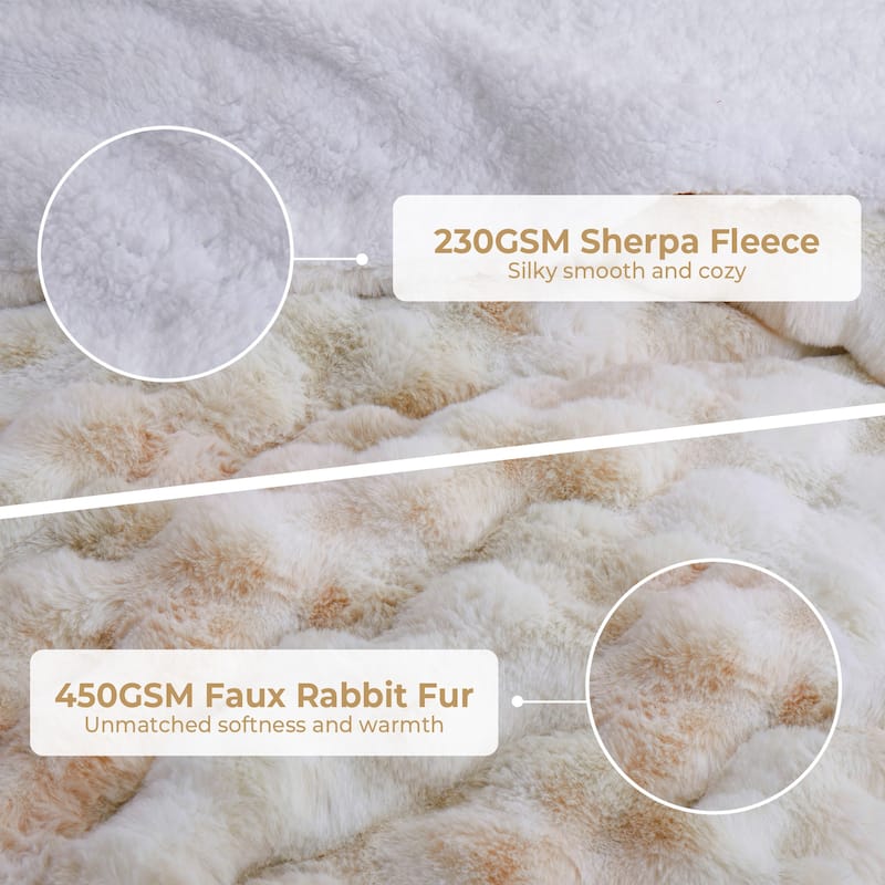 3 Pieces Fluffy Faux Rabbit Fur Comforter Set, Plush Fuzzy Bedding Set for Winter