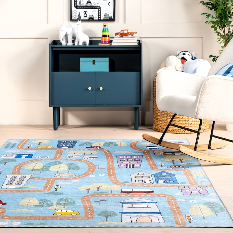 Nuloom Chalea SpinClean Kids Town Machine Washable Area Rug