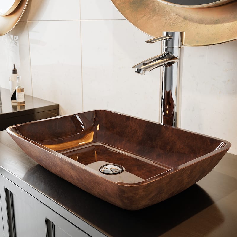 VIGO Donatello 18"L x 13"W x 4"H Glass Rectangular Vessel Bathroom Sink