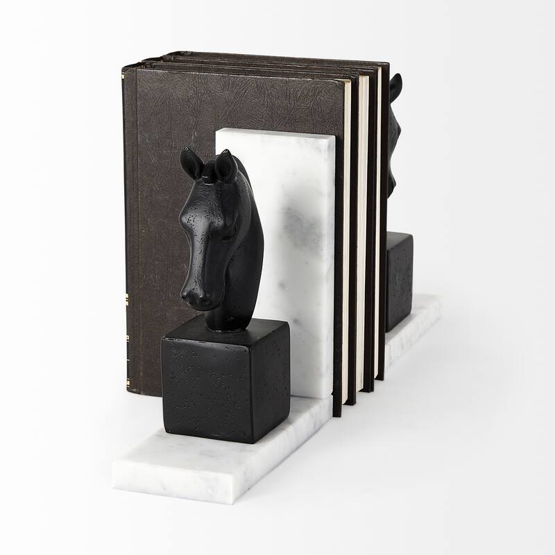 Hidalgo (Set of 2) 14L x 3W Black Majestic Horse Bookends - 14.4L x 3.1W x 8.3H