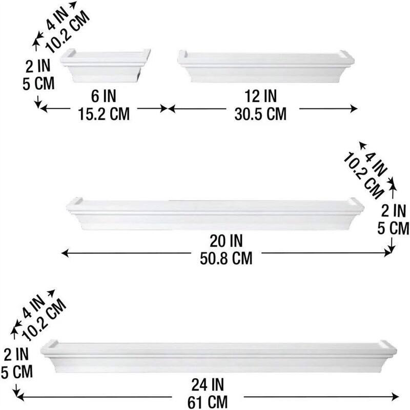Floating Wall Shelves for Bedroom Set of 4, White, 4 Count - 4.33"D x 24.61"W x 5.12"H
