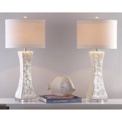 SAFAVIEH Lighting 30.5-inch White Shelley Concave Table Lamp (Set of 2) - 14" x 14" x 30"