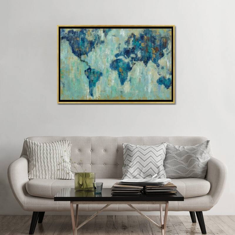 iCanvas "Map Of The World" by Silvia Vassileva Framed Canvas Print