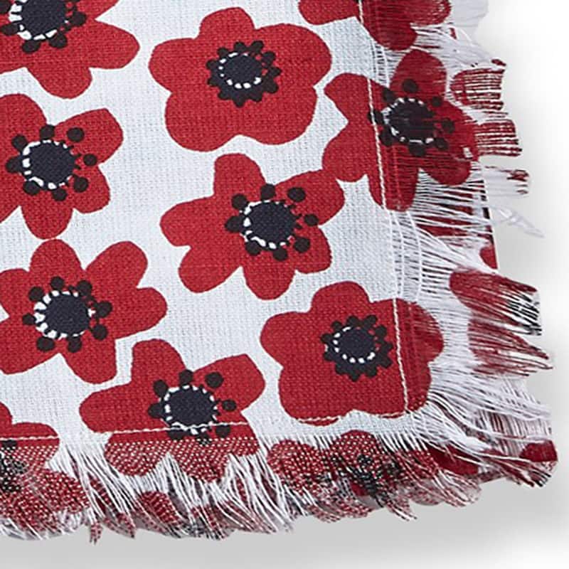 Happy Flower Bright Red Floral Print on White Backgroun Cotton Machine Washable Napkin Set of 4 - 20 x 20