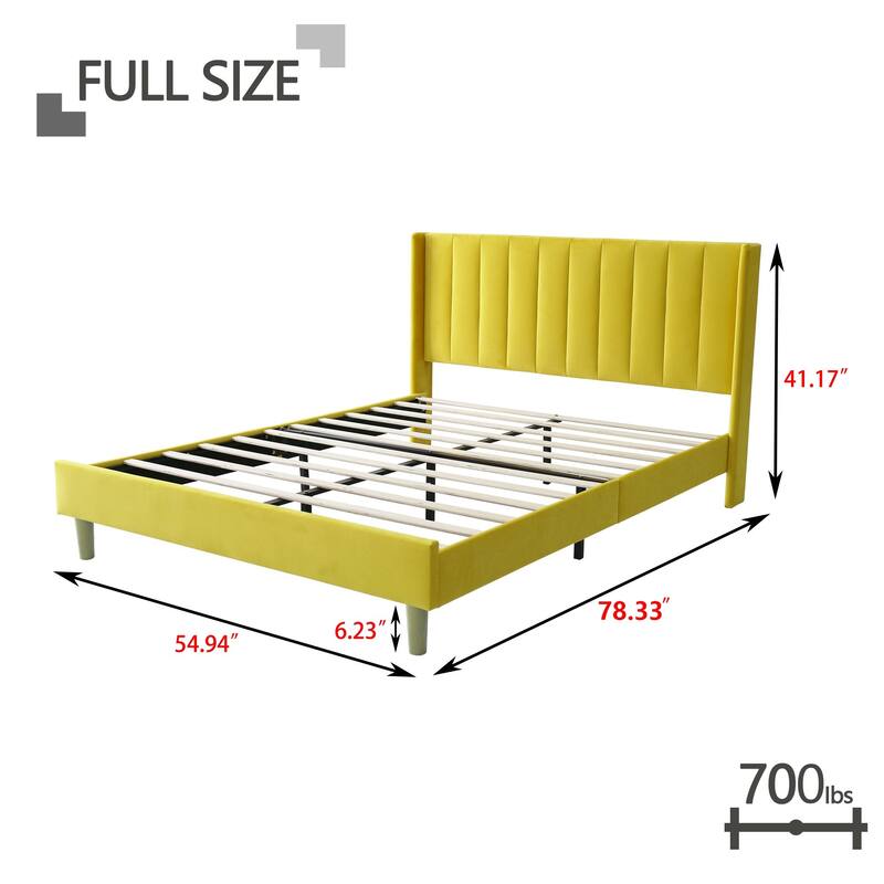 Aufank Bed Frame Upholstered Platform with Wooden Slats, Noise-Free