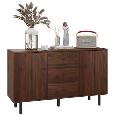 Rustic Brown Sideboard Buffet Cabinet with Drawers and Cupboards