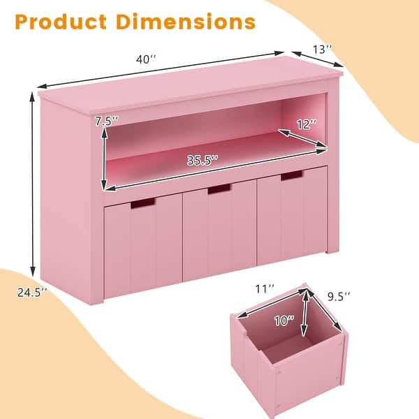 dimension image slide 1 of 3, 3-Drawer Storage Cabinet with Slide-Out Drawers and Wheels for Multi-Functional Home Organizer - 40" x 13" x 24.5" (L x W x H)