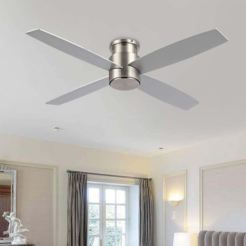 WINGBO 44" and 52" Flush Mount DC Ceiling Fan without Lights, 4 Reversible Blades